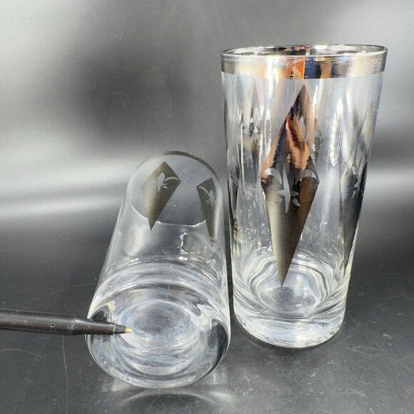 Dorothy Thorpe Silver Harlequin Diamond Fleur de Lis Glasses Highball Barware 4 - Picture 9 of 16